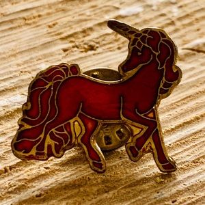 Vintage Red and Gold Unicorn Pin 1” by 1”